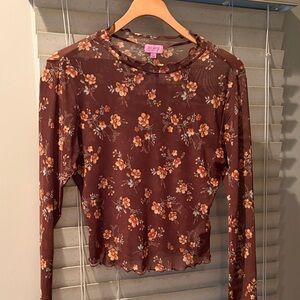 Miami Brown Sheer Floral Long Sleeve Top